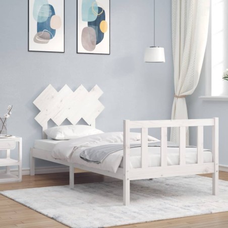 vidaXL Massivholzbett mit Kopfteil Weiß 90x200 cm