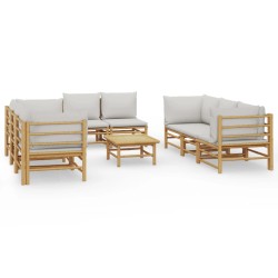 vidaXL 9-tlg. Garten-Lounge-Set mit Kissen Hellgrau Bambus