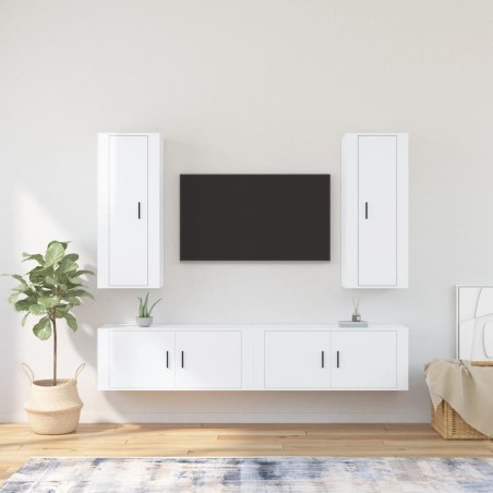 vidaXL 4-tlg. TV-Schrank-Set Hochglanz-Weiß Holzwerkstoff