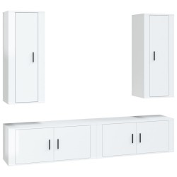 vidaXL 4-tlg. TV-Schrank-Set Hochglanz-Weiß Holzwerkstoff