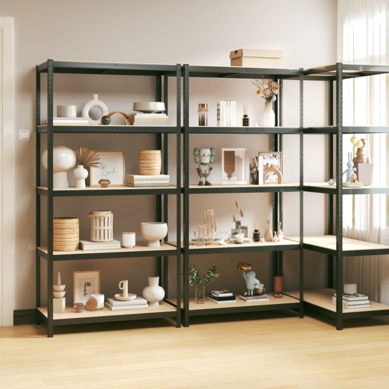 vidaXL Regale mit 5 Böden 3 Stk. Anthrazit Stahl & Holzwerkstoff vidaXL Regale mit 5 Böden 3 Stk. Anthrazit Stahl & Holzwerkstoff