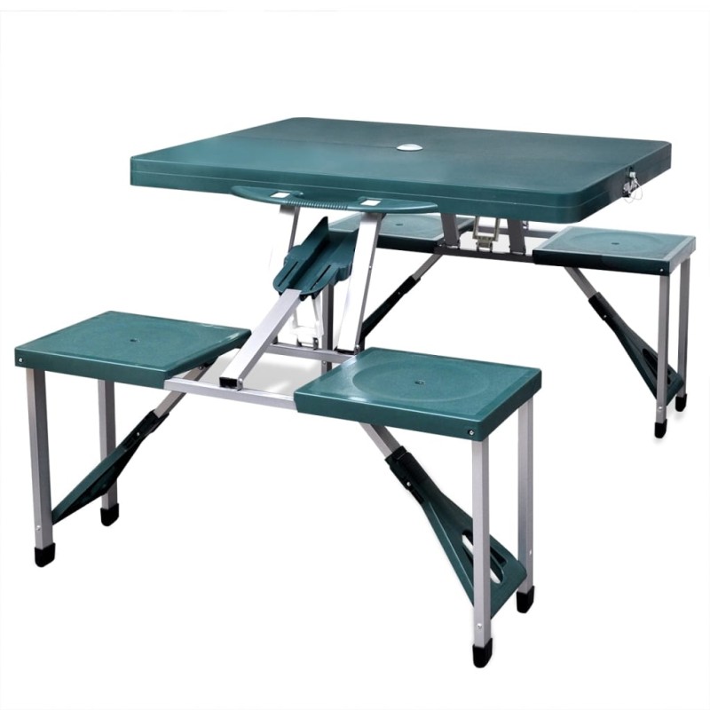 Klappbares Campingtisch-Set Aluminium mit 4 Stühlen extra leicht grün Klappbares Campingtisch-Set Aluminium mit 4 Stühlen extra leicht grün