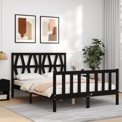 vidaXL Massivholzbett mit Kopfteil Schwarz 140x190 cm