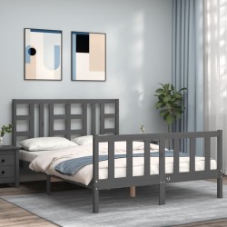 vidaXL Massivholzbett mit Kopfteil Grau 140x200 cm
