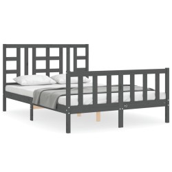 vidaXL Massivholzbett mit Kopfteil Grau 140x200 cm