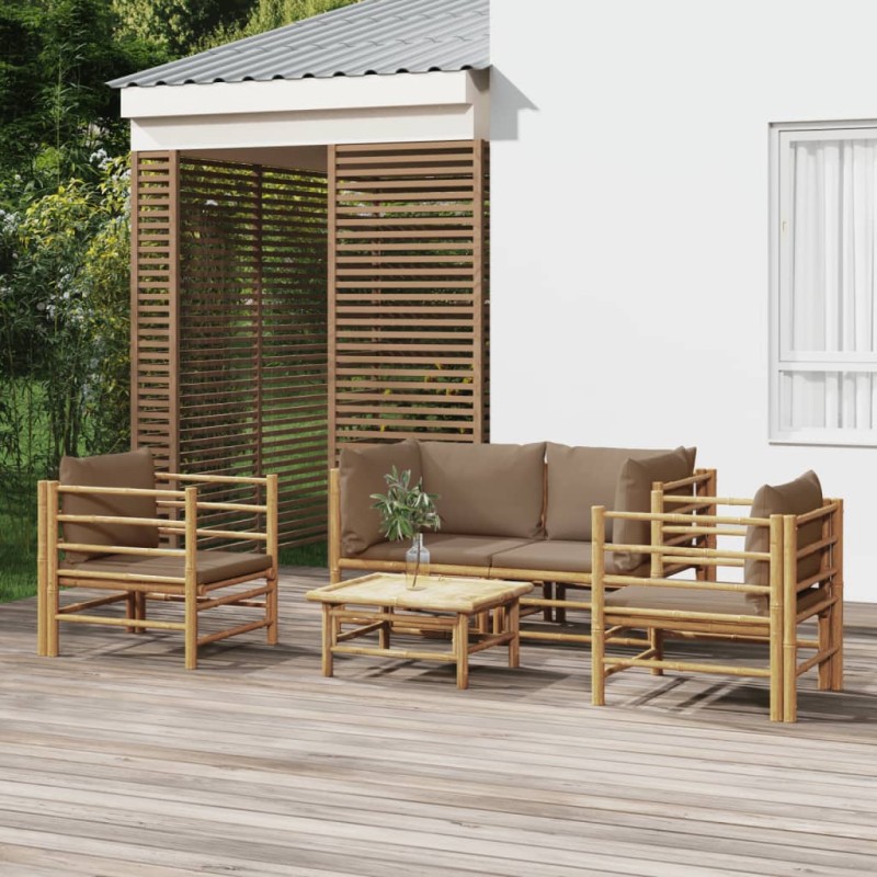 vidaXL 5-tlg. Garten-Lounge-Set mit Kissen Taupe Bambus vidaXL 5-tlg. Garten-Lounge-Set mit Kissen Taupe Bambus