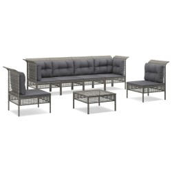 vidaXL 7-tlg. Garten-Lounge-Set mit Kissen Grau Poly Rattan