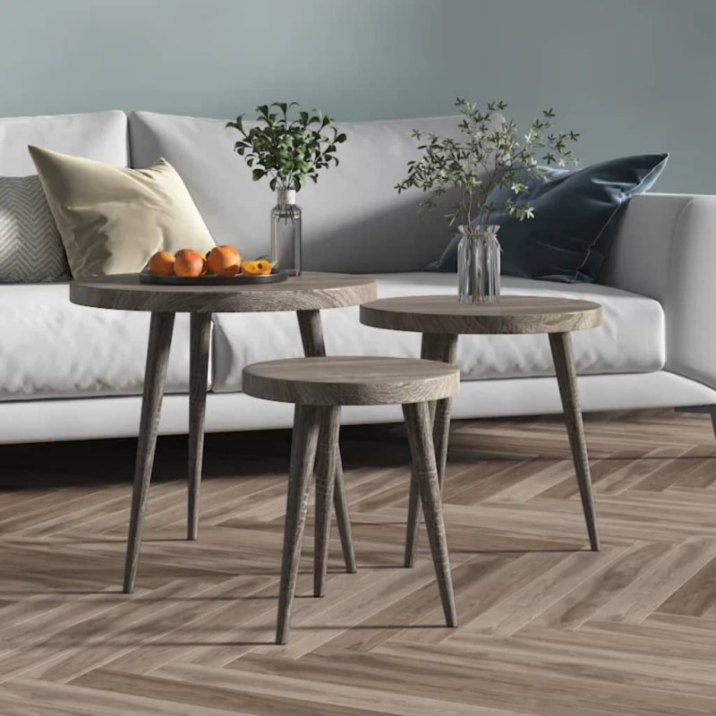 vidaXL 3-tlg. Beistelltisch-Set Grau MDF und Eisen vidaXL 3-tlg. Beistelltisch-Set Grau MDF und Eisen