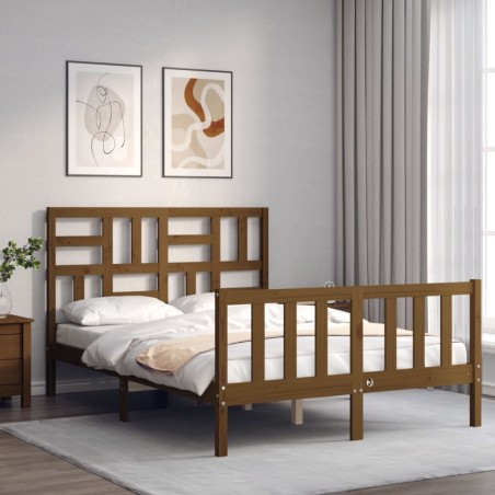 vidaXL Massivholzbett mit Kopfteil Honigbraun 140x200 cm