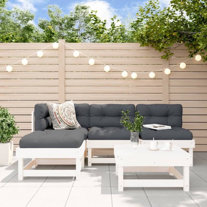 vidaXL 5-tlg. Garten-Lounge-Set mit Kissen Weiß Massivholz vidaXL 5-tlg. Garten-Lounge-Set mit Kissen Weiß Massivholz