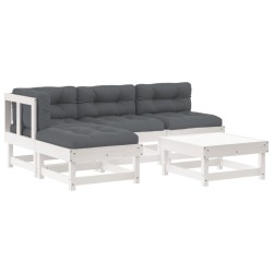 vidaXL 5-tlg. Garten-Lounge-Set mit Kissen Weiß Massivholz