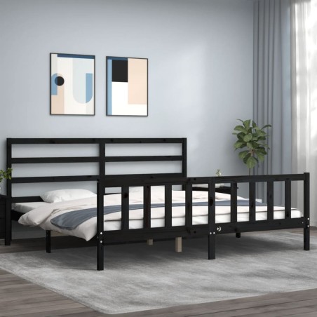 vidaXL Bettgestell mit Kopfteil Schwarz 180x200 cm Massivholz