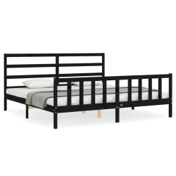vidaXL Bettgestell mit Kopfteil Schwarz 180x200 cm Massivholz