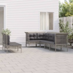 vidaXL 7-tlg. Garten-Lounge-Set mit Kissen Grau Poly Rattan
