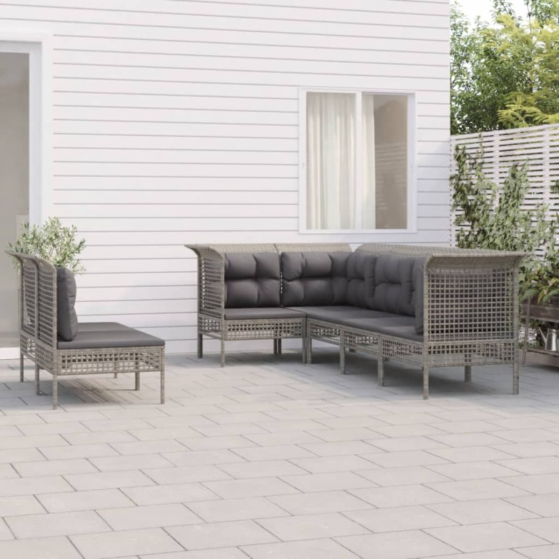 vidaXL 7-tlg. Garten-Lounge-Set mit Kissen Grau Poly Rattan vidaXL 7-tlg. Garten-Lounge-Set mit Kissen Grau Poly Rattan