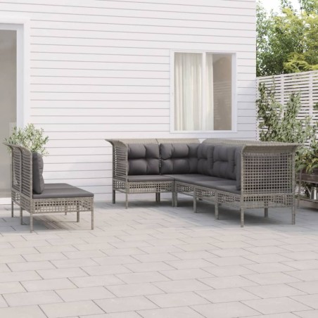 vidaXL 7-tlg. Garten-Lounge-Set mit Kissen Grau Poly Rattan