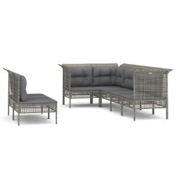 vidaXL 7-tlg. Garten-Lounge-Set mit Kissen Grau Poly Rattan