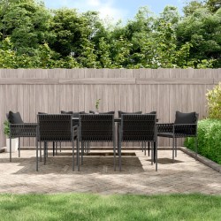 vidaXL 9-tlg. Garten-Essgruppe mit Kissen Poly Rattan und Stahl