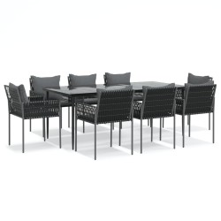 vidaXL 9-tlg. Garten-Essgruppe mit Kissen Poly Rattan und Stahl