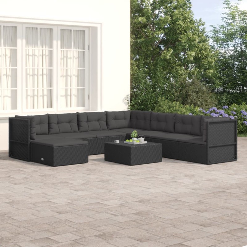 vidaXL 8-tlg. Garten-Lounge-Set mit Kissen Schwarz Poly Rattan vidaXL 8-tlg. Garten-Lounge-Set mit Kissen Schwarz Poly Rattan