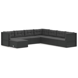 vidaXL 8-tlg. Garten-Lounge-Set mit Kissen Schwarz Poly Rattan