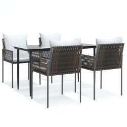 vidaXL 5-tlg. Garten-Essgruppe mit Kissen Poly Rattan und Stahl