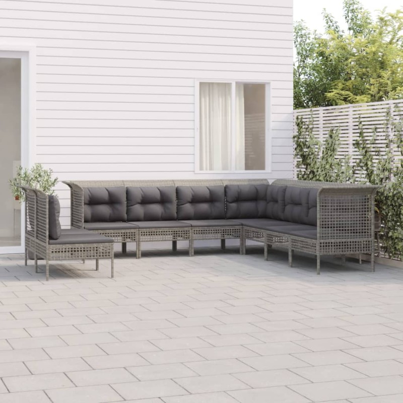 vidaXL 9-tlg. Garten-Lounge-Set mit Kissen Grau Poly Rattan vidaXL 9-tlg. Garten-Lounge-Set mit Kissen Grau Poly Rattan