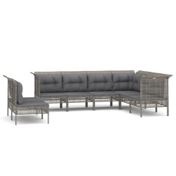 vidaXL 9-tlg. Garten-Lounge-Set mit Kissen Grau Poly Rattan