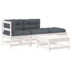 vidaXL 4-tlg. Garten-Lounge-Set mit Kissen Weiß Massivholz
