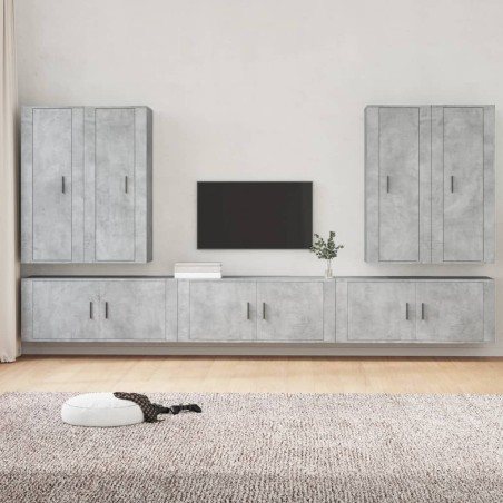 vidaXL 7-tlg. TV-Schrank-Set Betongrau Holzwerkstoff