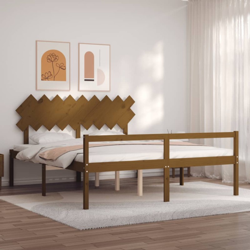 vidaXL Massivholzbett mit Kopfteil Honigbraun vidaXL Massivholzbett mit Kopfteil Honigbraun