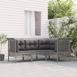 vidaXL 4-tlg. Garten-Lounge-Set mit Kissen Grau Poly Rattan
