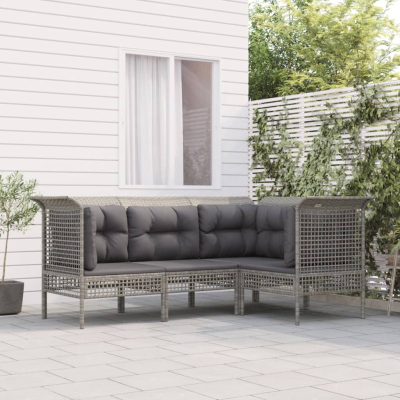 vidaXL 4-tlg. Garten-Lounge-Set mit Kissen Grau Poly Rattan vidaXL 4-tlg. Garten-Lounge-Set mit Kissen Grau Poly Rattan
