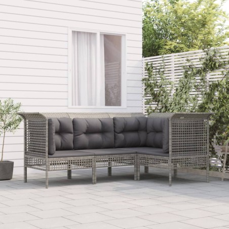 vidaXL 4-tlg. Garten-Lounge-Set mit Kissen Grau Poly Rattan