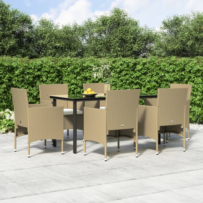 vidaXL 7-tlg. Garten-Essgruppe mit Kissen Beige und Schwarz vidaXL 7-tlg. Garten-Essgruppe mit Kissen Beige und Schwarz