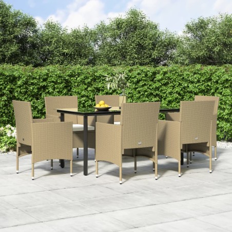 vidaXL 7-tlg. Garten-Essgruppe mit Kissen Beige und Schwarz