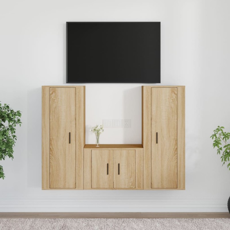 vidaXL 3-tlg. TV-Schrank-Set Sonoma-Eiche Holzwerkstoff vidaXL 3-tlg. TV-Schrank-Set Sonoma-Eiche Holzwerkstoff