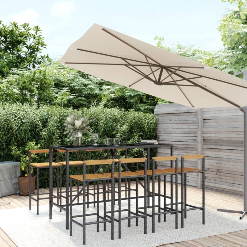 vidaXL 9-tlg. Gartenbar-Set Schwarz Poly Rattan & Massivholz Akazie vidaXL 9-tlg. Gartenbar-Set Schwarz Poly Rattan & Massivholz Akazie