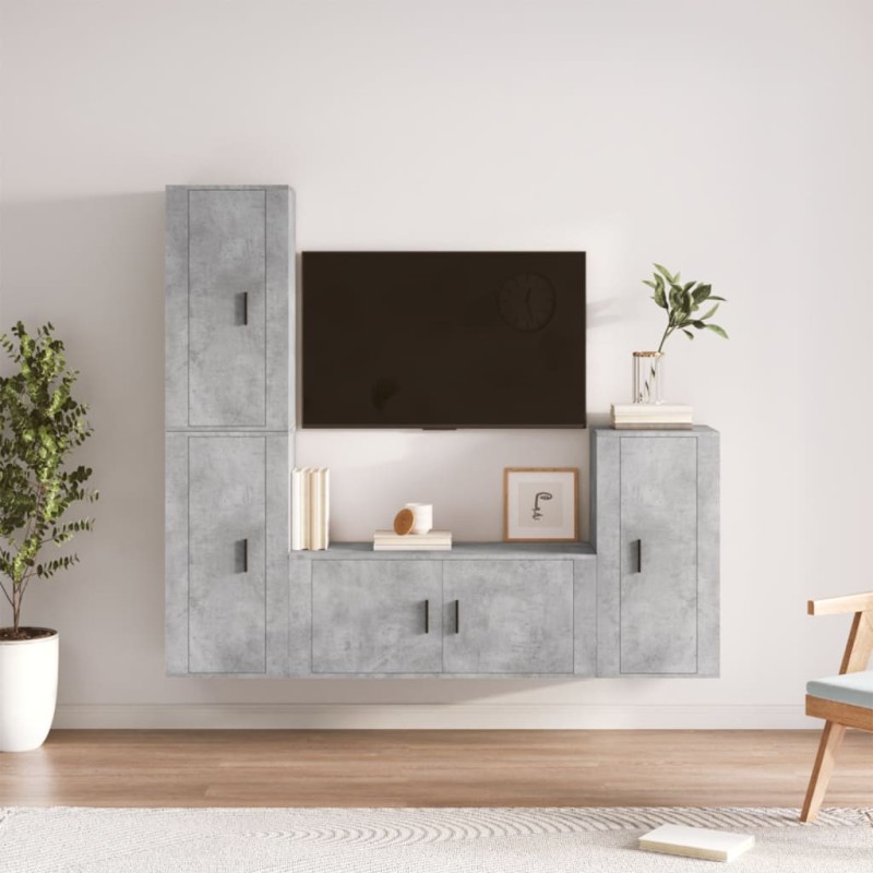 vidaXL 4-tlg. TV-Schrank-Set Betongrau Holzwerkstoff vidaXL 4-tlg. TV-Schrank-Set Betongrau Holzwerkstoff