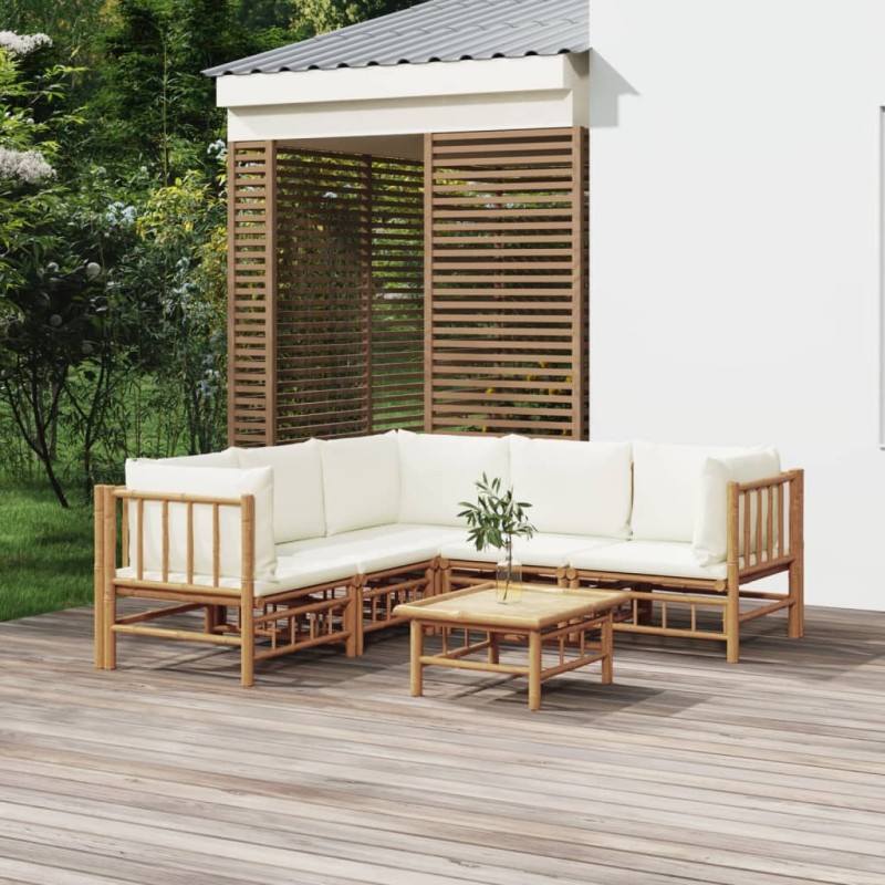 vidaXL 6-tlg. Garten-Lounge-Set mit Cremeweißen Kissen Bambus vidaXL 6-tlg. Garten-Lounge-Set mit Cremeweißen Kissen Bambus