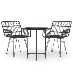 vidaXL 3-tlg. Garten-Essgruppe Schwarz Poly Rattan