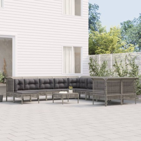 vidaXL 12-tlg. Garten-Lounge-Set mit Kissen Grau Poly Rattan