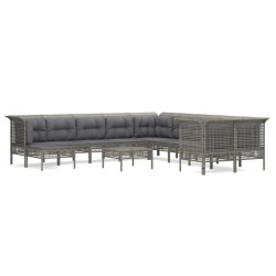 vidaXL 12-tlg. Garten-Lounge-Set mit Kissen Grau Poly Rattan