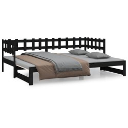 vidaXL Tagesbett Ausziehbar Schwarz 2x(80x200) cm Massivholz Kiefer