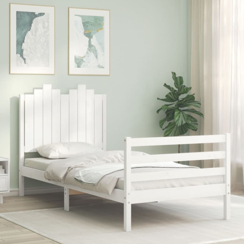 vidaXL Massivholzbett mit Kopfteil Weiß 90x200 cm vidaXL Massivholzbett mit Kopfteil Weiß 90x200 cm