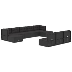 vidaXL 10-tlg. Garten-Lounge-Set mit Kissen Schwarz Poly Rattan