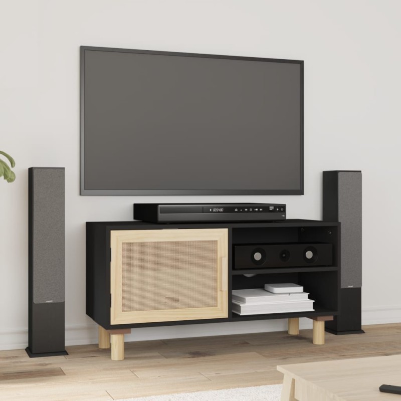vidaXL TV-Schrank Schwarz 80x30x40 cm Massivholz Kiefer Natur-Rattan vidaXL TV-Schrank Schwarz 80x30x40 cm Massivholz Kiefer Natur-Rattan