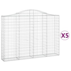 vidaXL Gabionen mit Hochbogen 5 Stk. 200x30x140/160cm Verzinktes Eisen