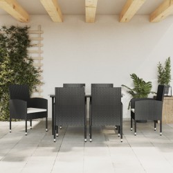 vidaXL 7-tlg. Garten-Essgruppe Schwarz Poly Rattan und Stahl