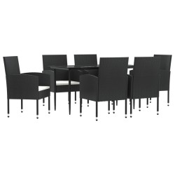 vidaXL 7-tlg. Garten-Essgruppe Schwarz Poly Rattan und Stahl